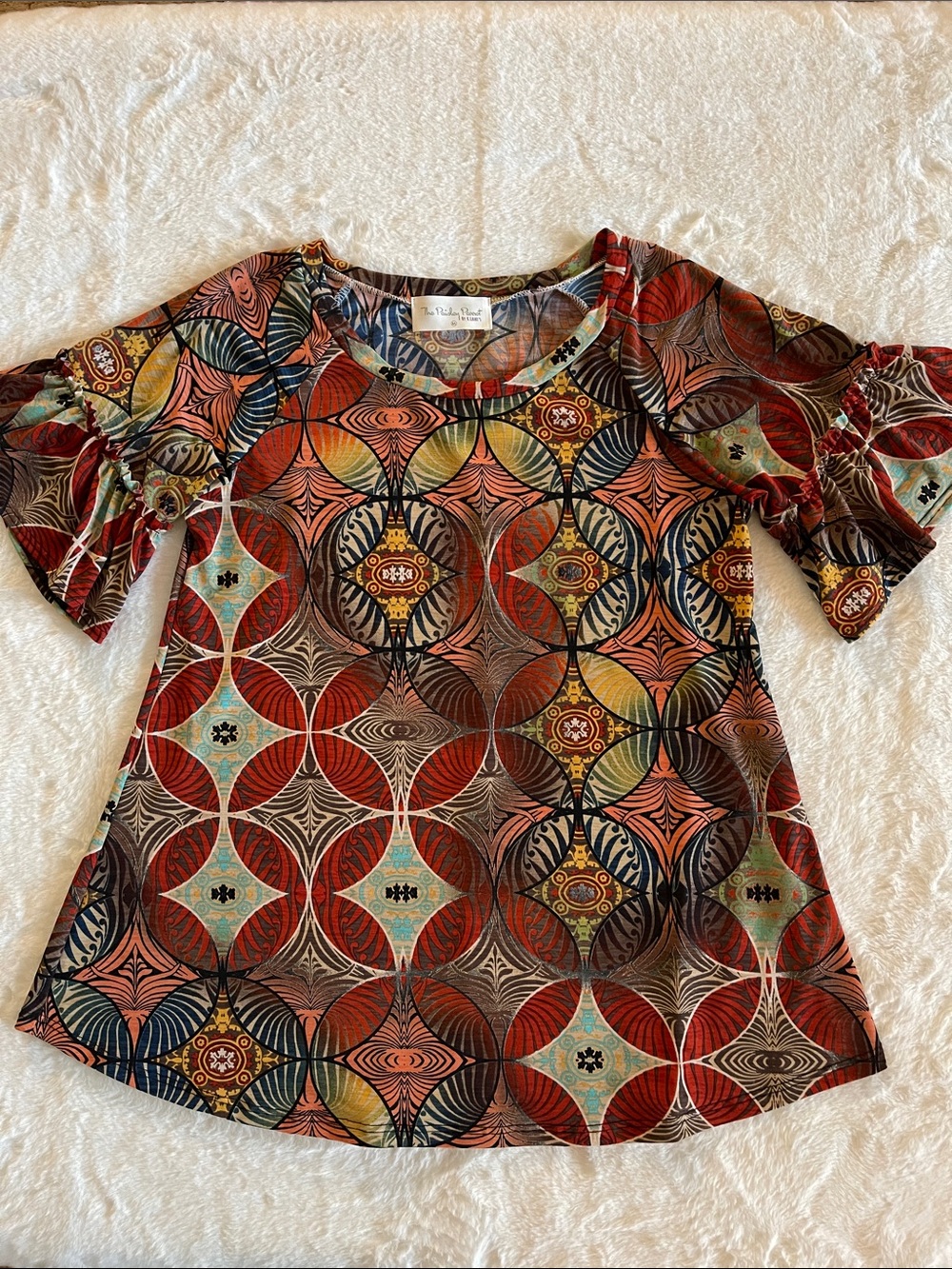 Paisley  Parrot Ladies Multicolor Geometric Scoop Neck Blouse SZ M